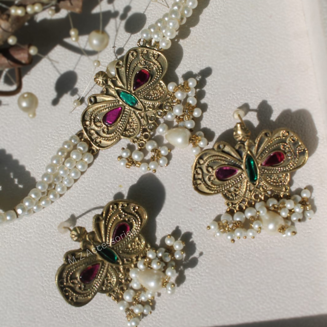 antique gold polish butterfly set