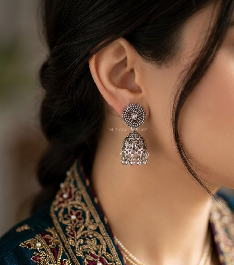 Antique silver polish mini jhumki