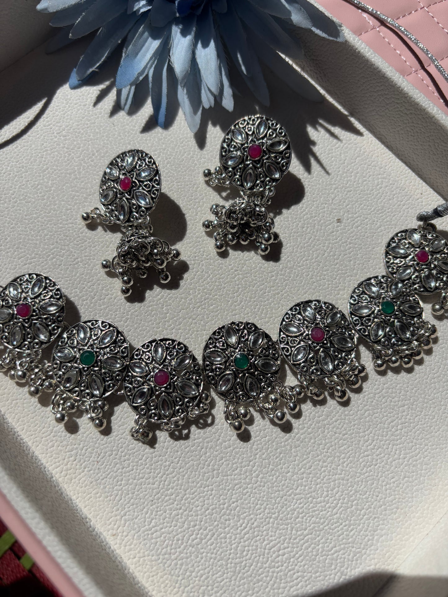 NS-6 Oxidised german silver choker with jhumki