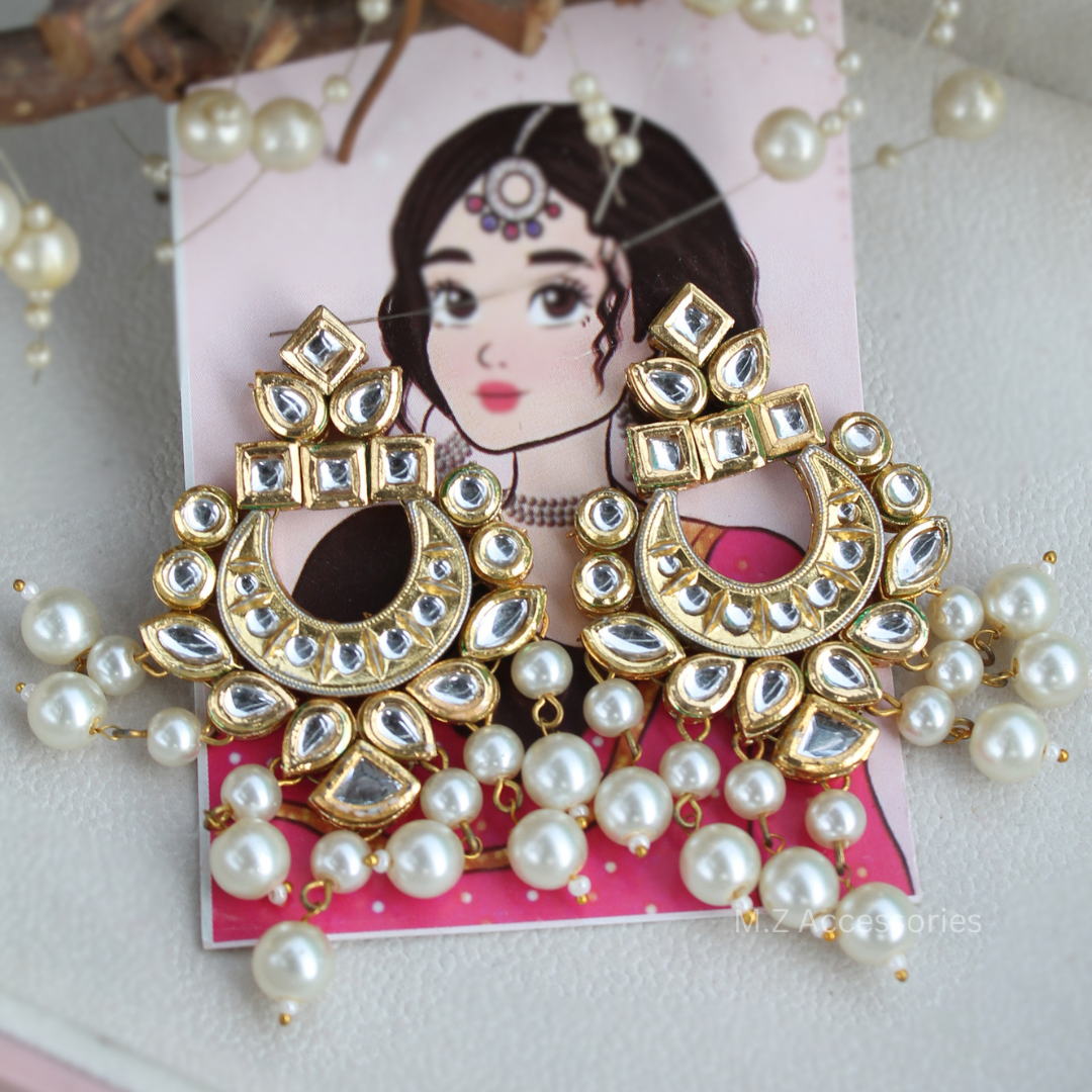 Jaipuri indian kundan chand earrings
