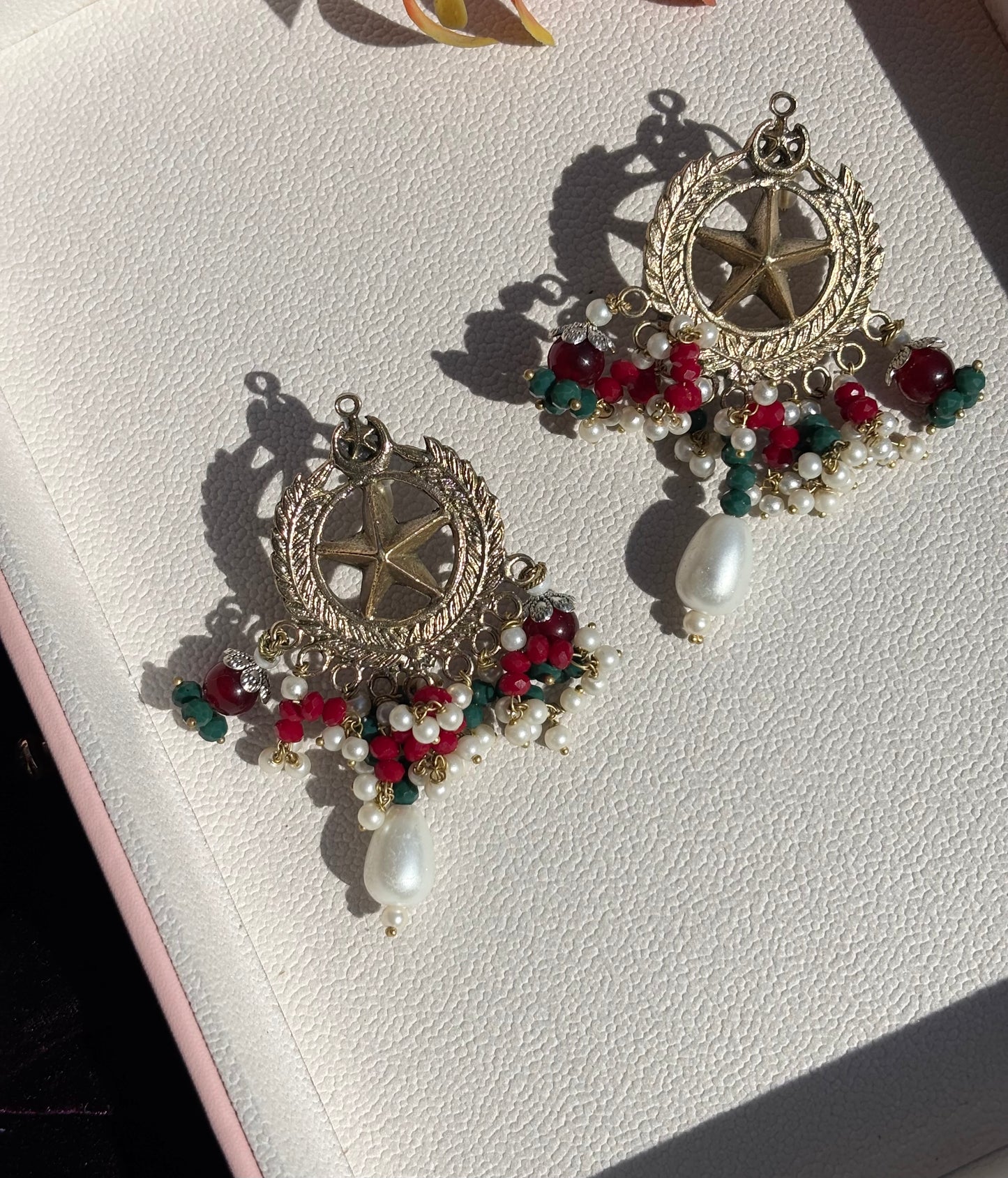 Chand tara earrings with multi stone hangings