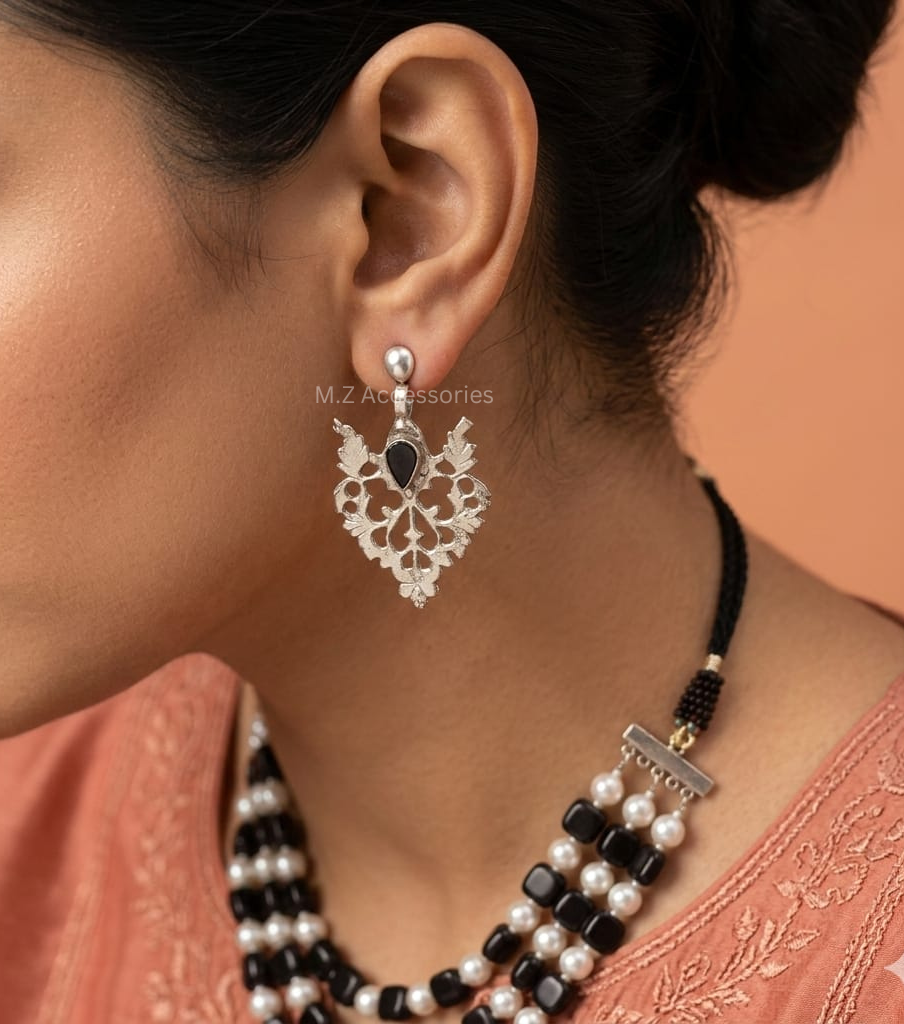 CS-35 layered milestone choker in black and with earrings