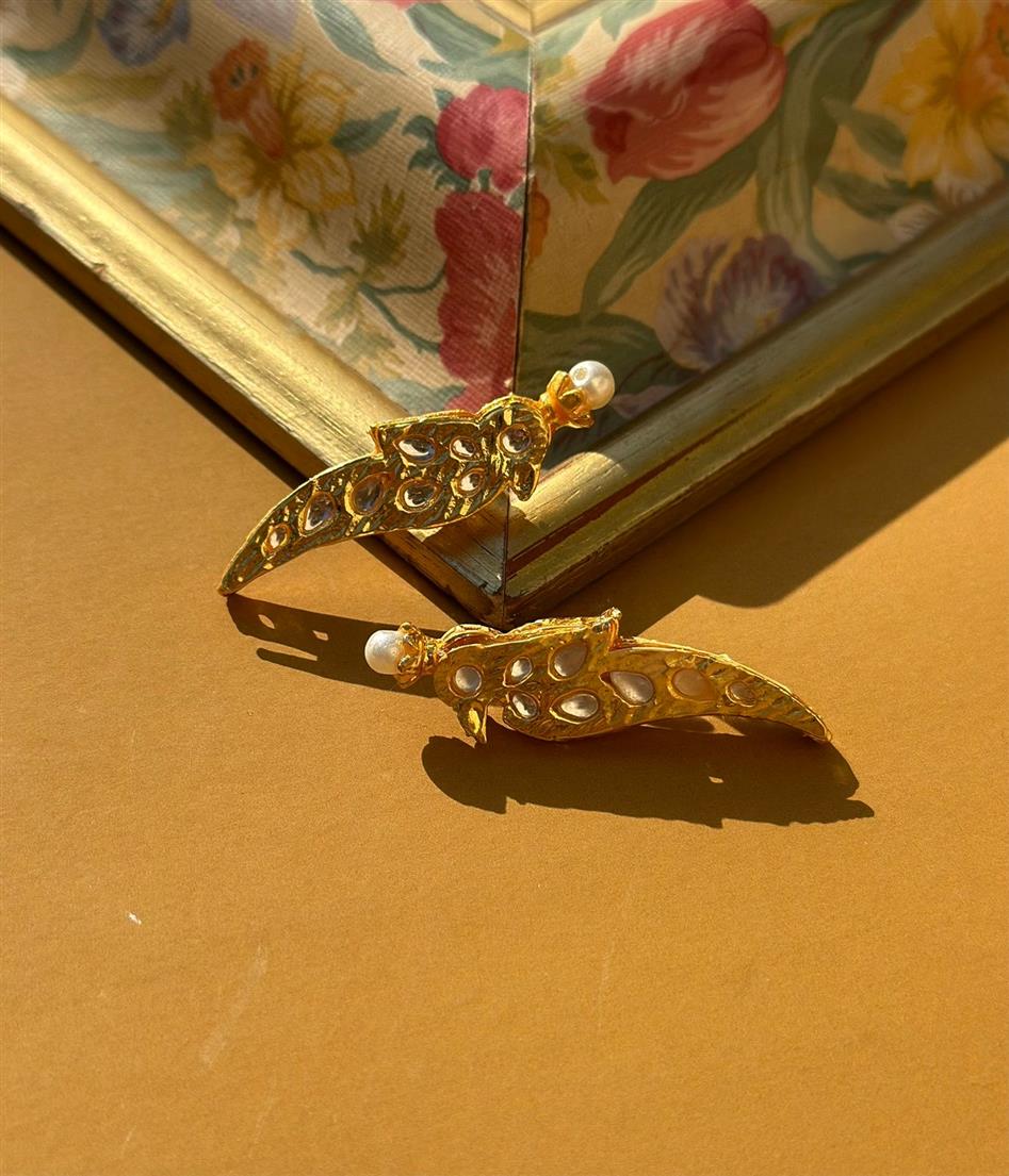 Intricate Design Jaipuri Kundan Bird Earrings With Backside Meena