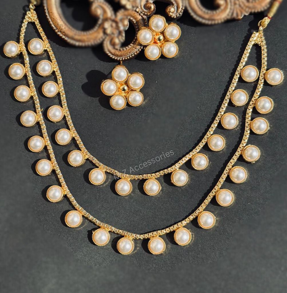 CS-40 Dual layered rajwadi polish choker set with pearl stone