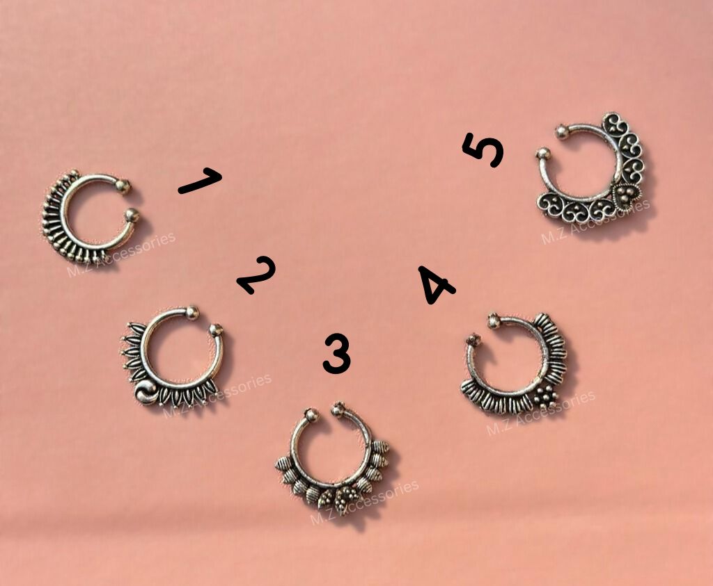 oxidised German silver ring nose pin for non pierced nose