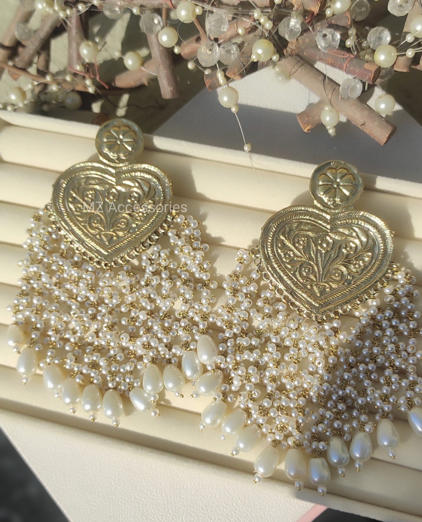 Antique gold polish long hanging earrings