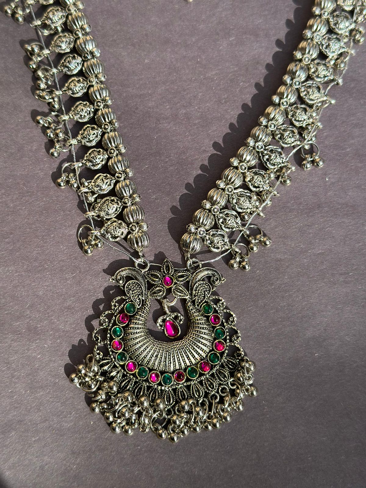 KS-14 Kolhapuri german silver long mala with earrings