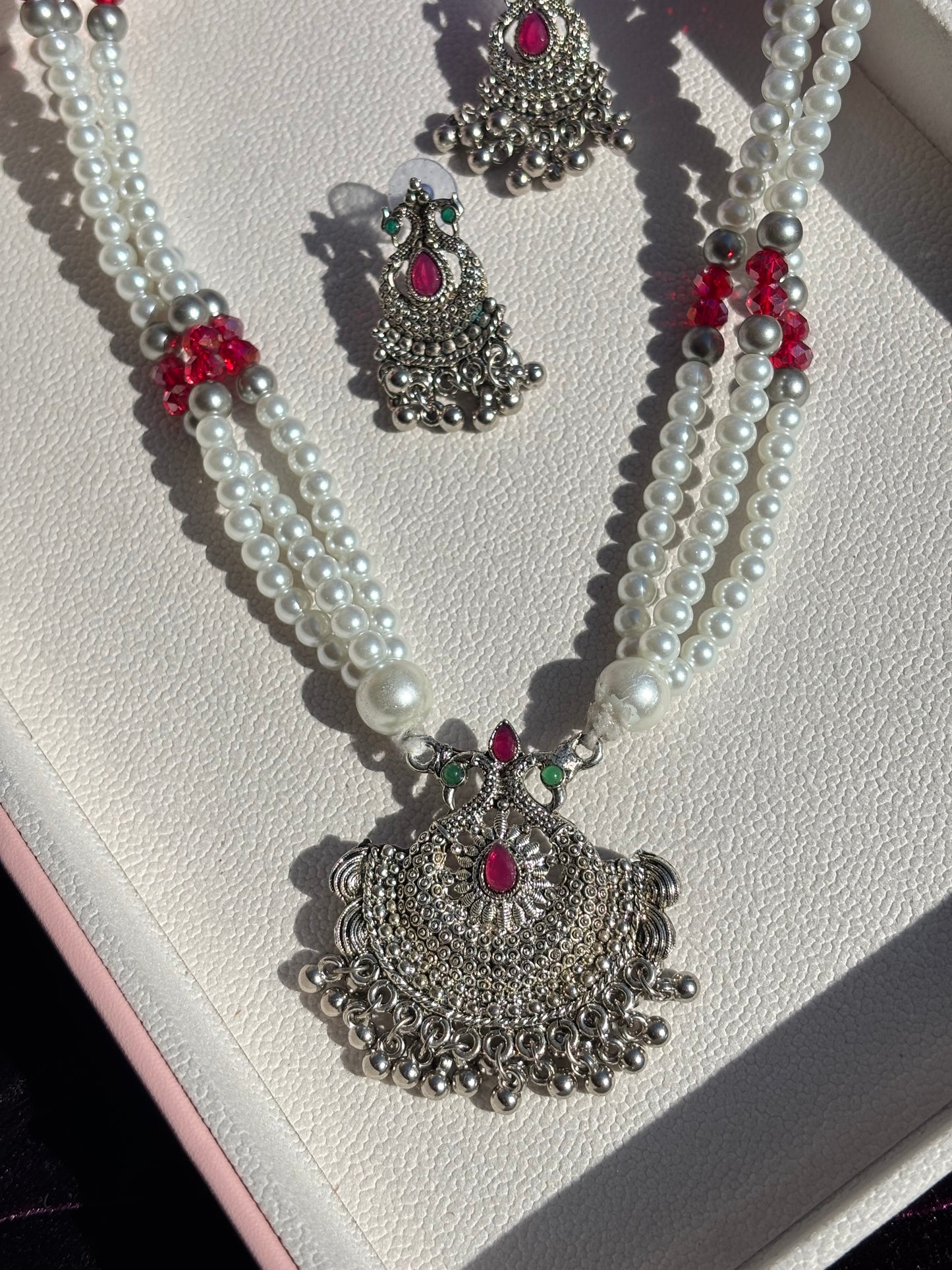 Oxidized German silver pendant set