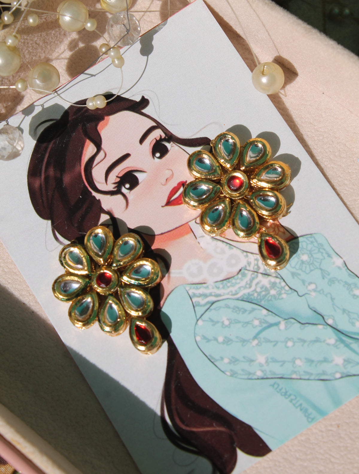 Jaipuri kundan flower earrings