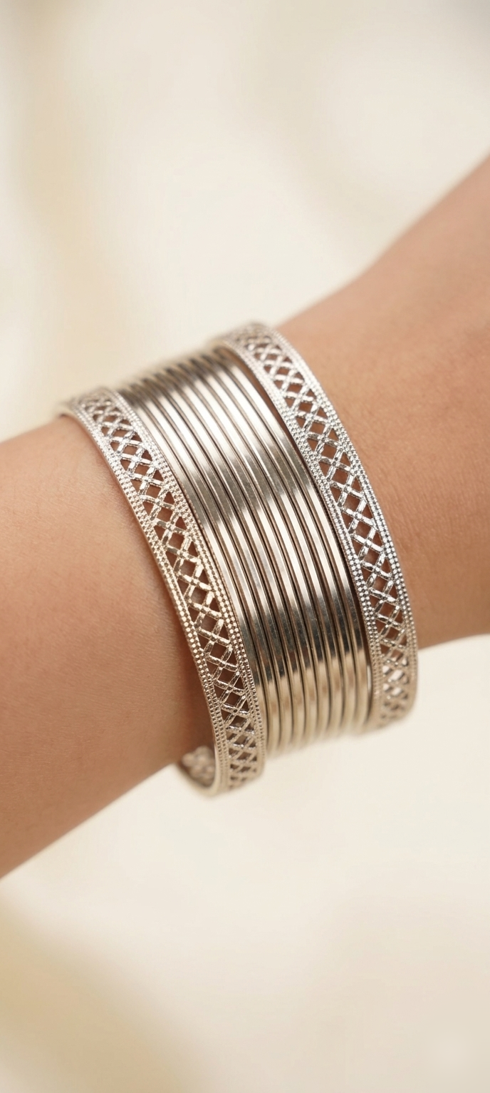 BAN-14 oxidized silver bangles set