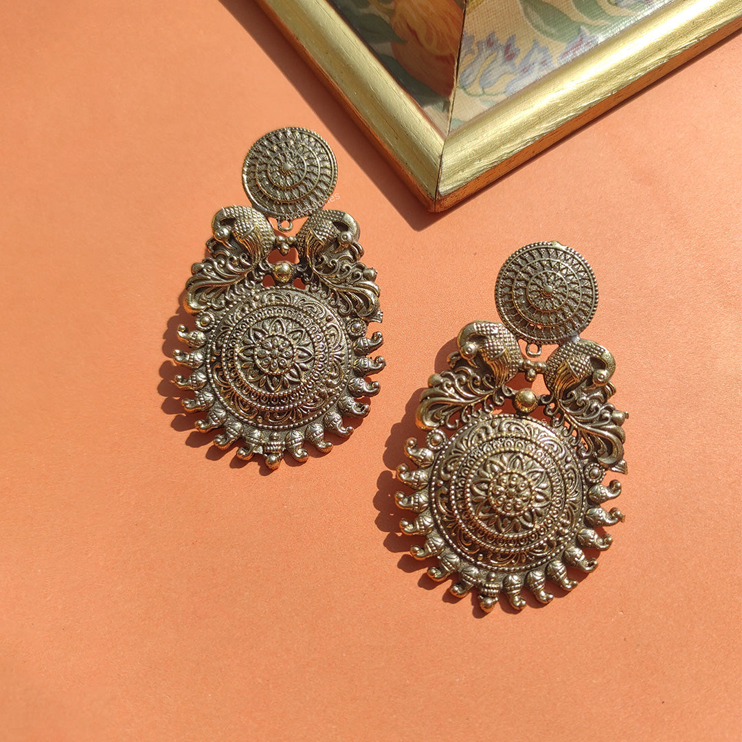 ER-16 Antique gold polish peacock earrings