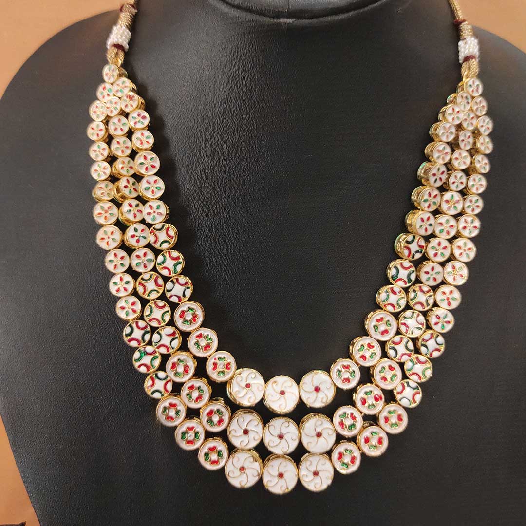 Multi layered jaipuri kundan mala with earrings