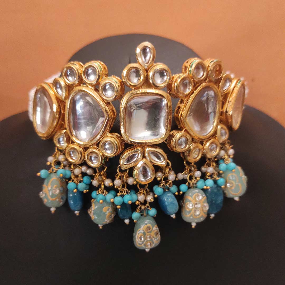 Jaipuri kundan choker set with pearl dori