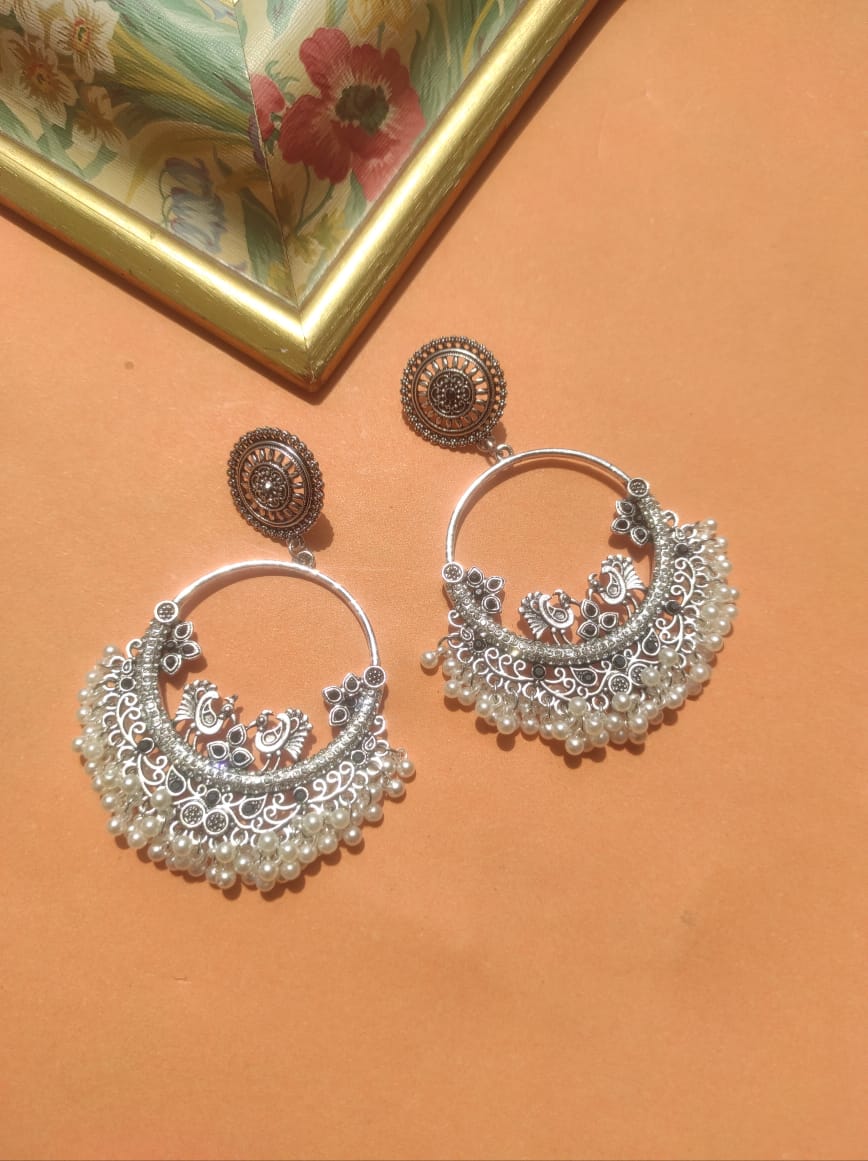 silver dessert peacock earrings ER-7