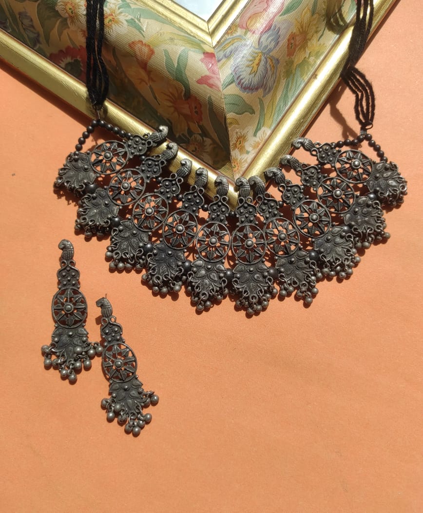 oxidized german silver black polished choker set cs-41