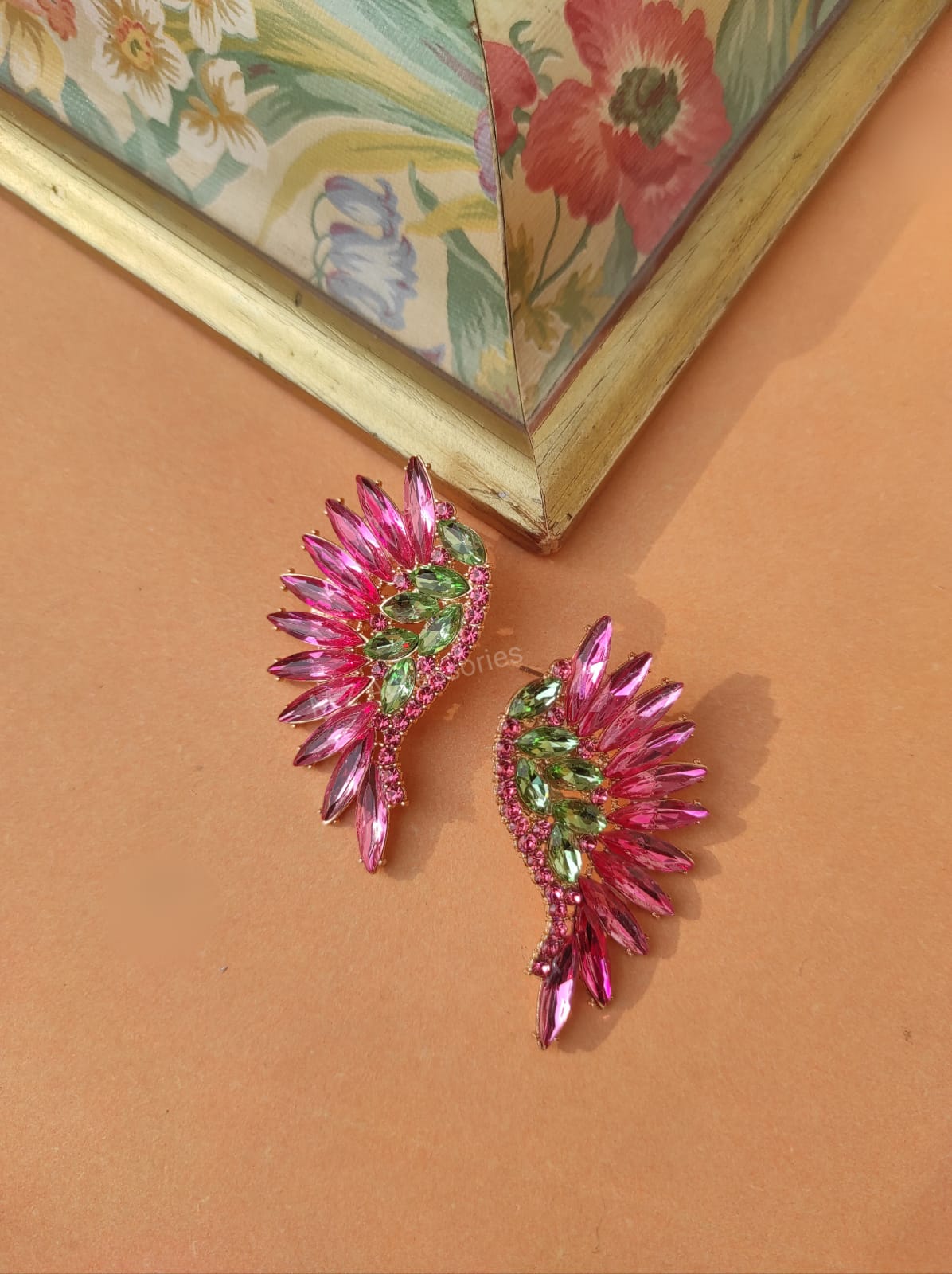 pink green crystal stone earrings CC-18