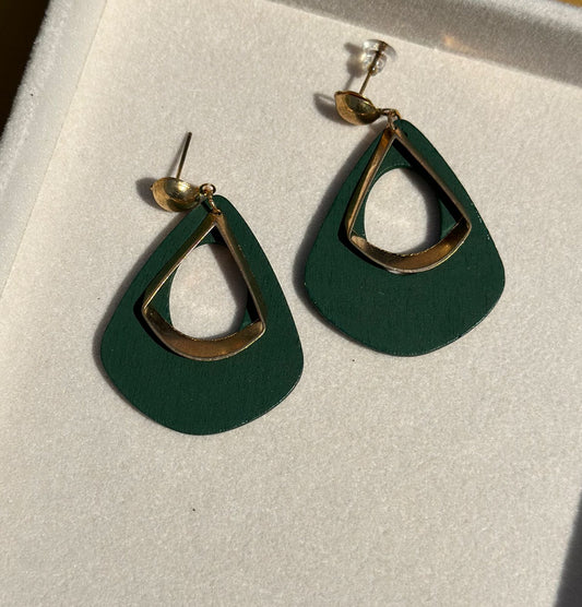 Intricate design dangling earrings(Green Color)