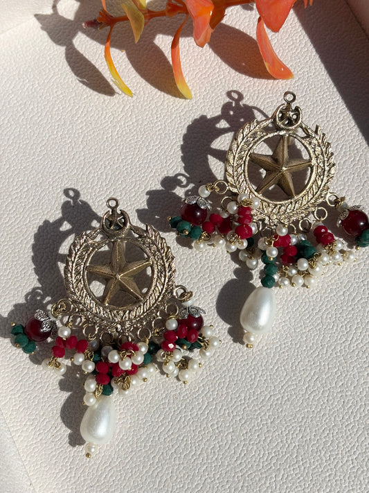 Chand tara earrings with multi stone hangings