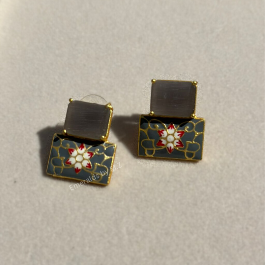 Meenakari Grey stone mini earrings.