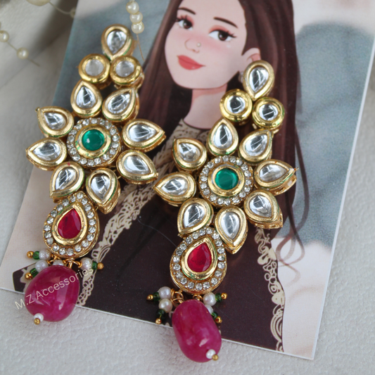 Jaipuri kundan long earrings