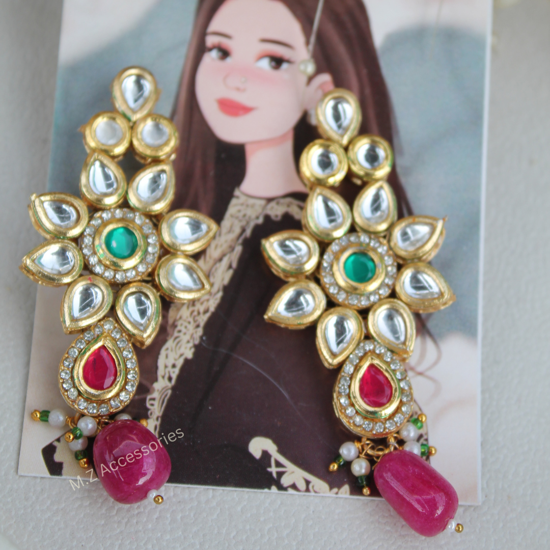 Jaipuri kundan long earrings