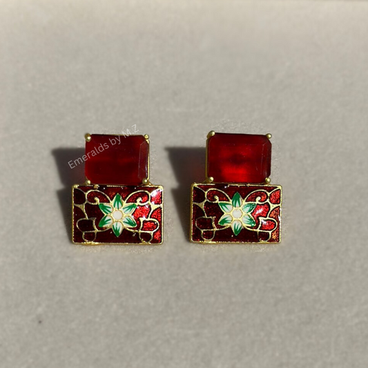 Meenakari Red stone mini earrings