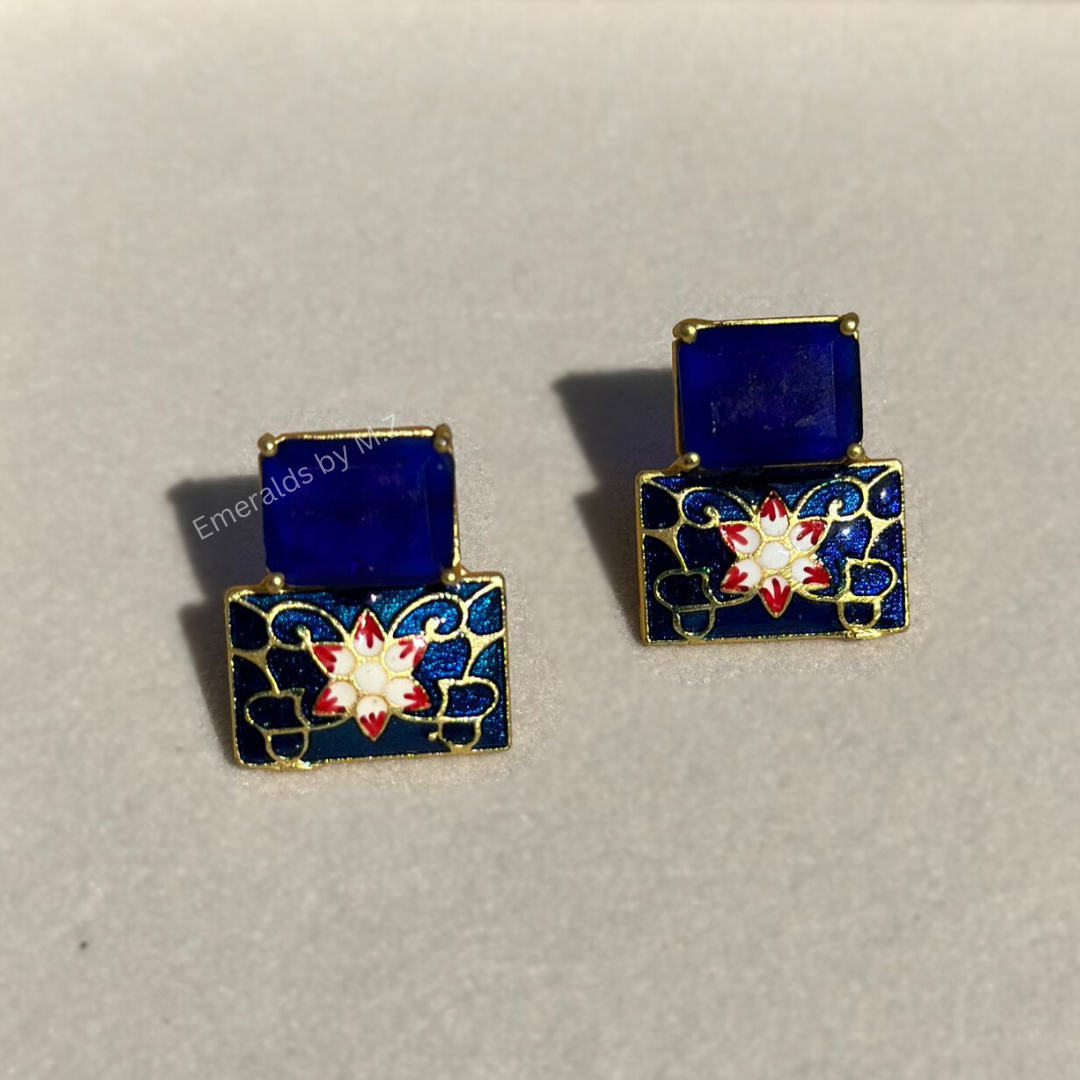 Meenakari blue stone mini earrings.