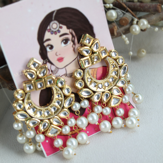 Jaipuri indian kundan chand earrings