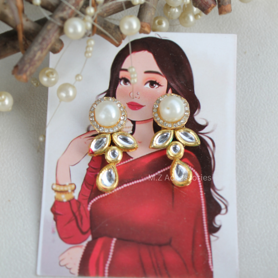 Mini pearl jaipuri kundan earrings
