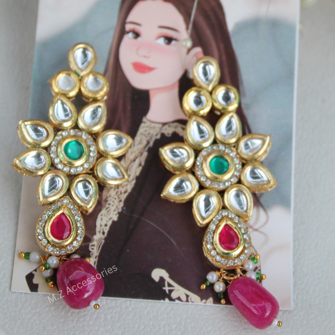 Jaipuri kundan long earrings