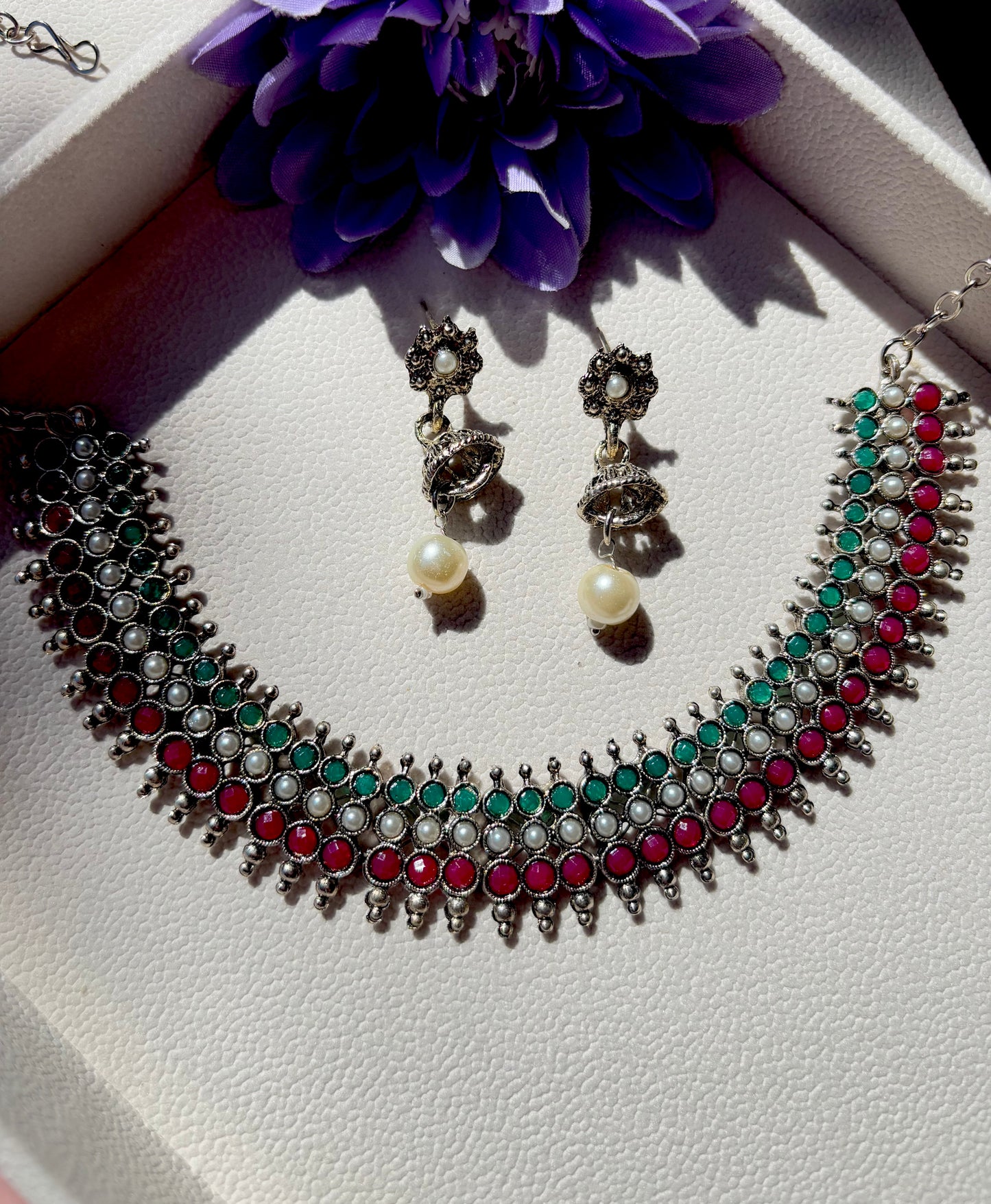 Multi layer stone choker with jhumki