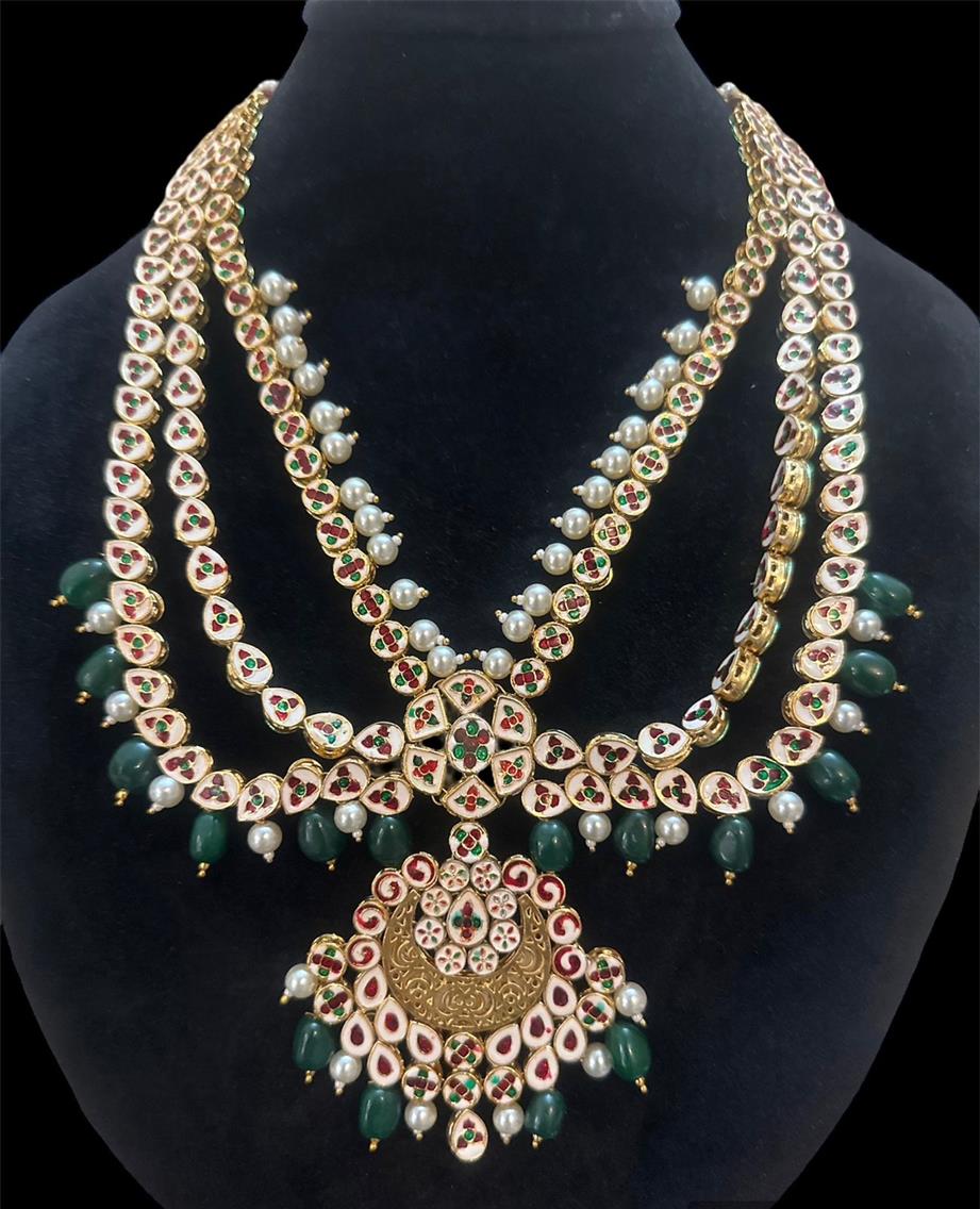 Dual Sided Wearable Multi-layer Jaipuri Kundan Mala