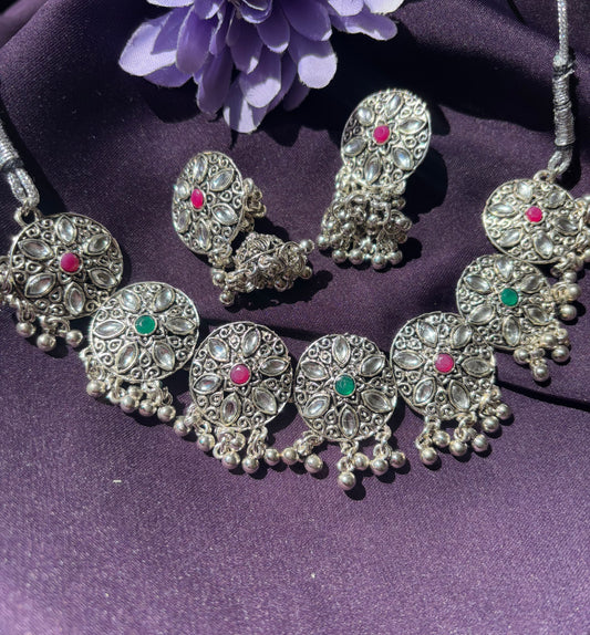 NS-6 Oxidised german silver choker with jhumki