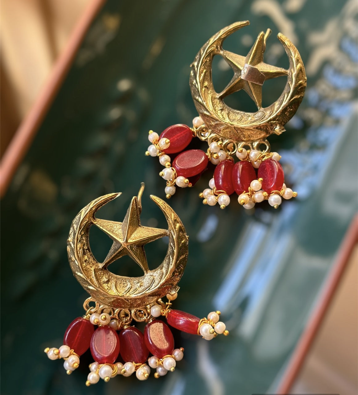 Chand tara earrings with rubi stones