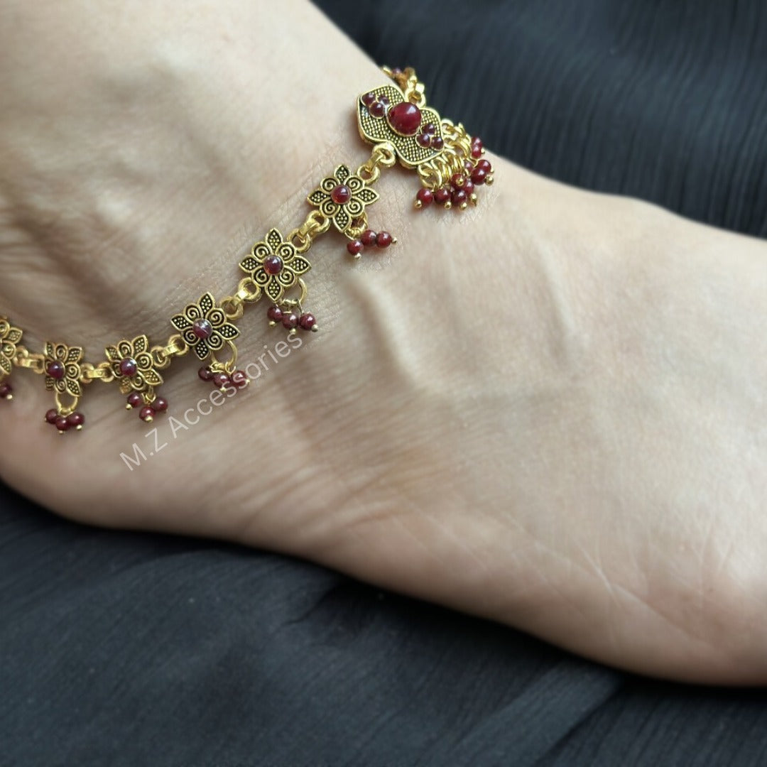 Antique gold stone anklet