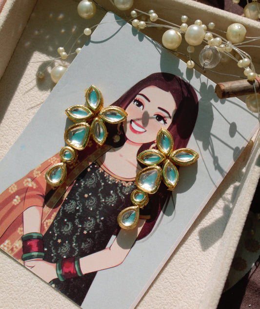 Flower dangling kundan earrings