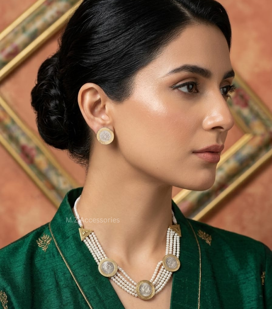 CS-19Afghan lotus choker with lotus earrings