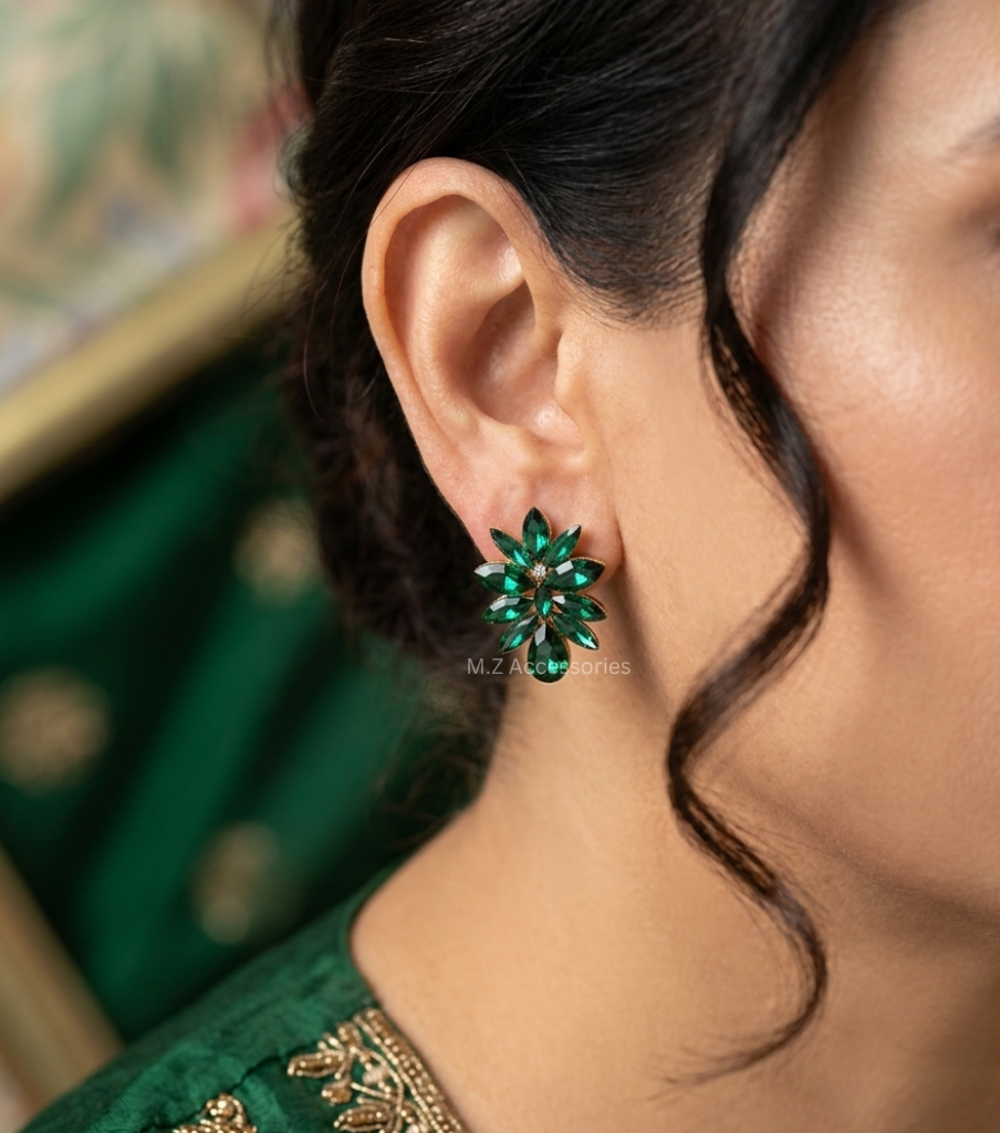 Emerald green and pink shade studs earring CC-73