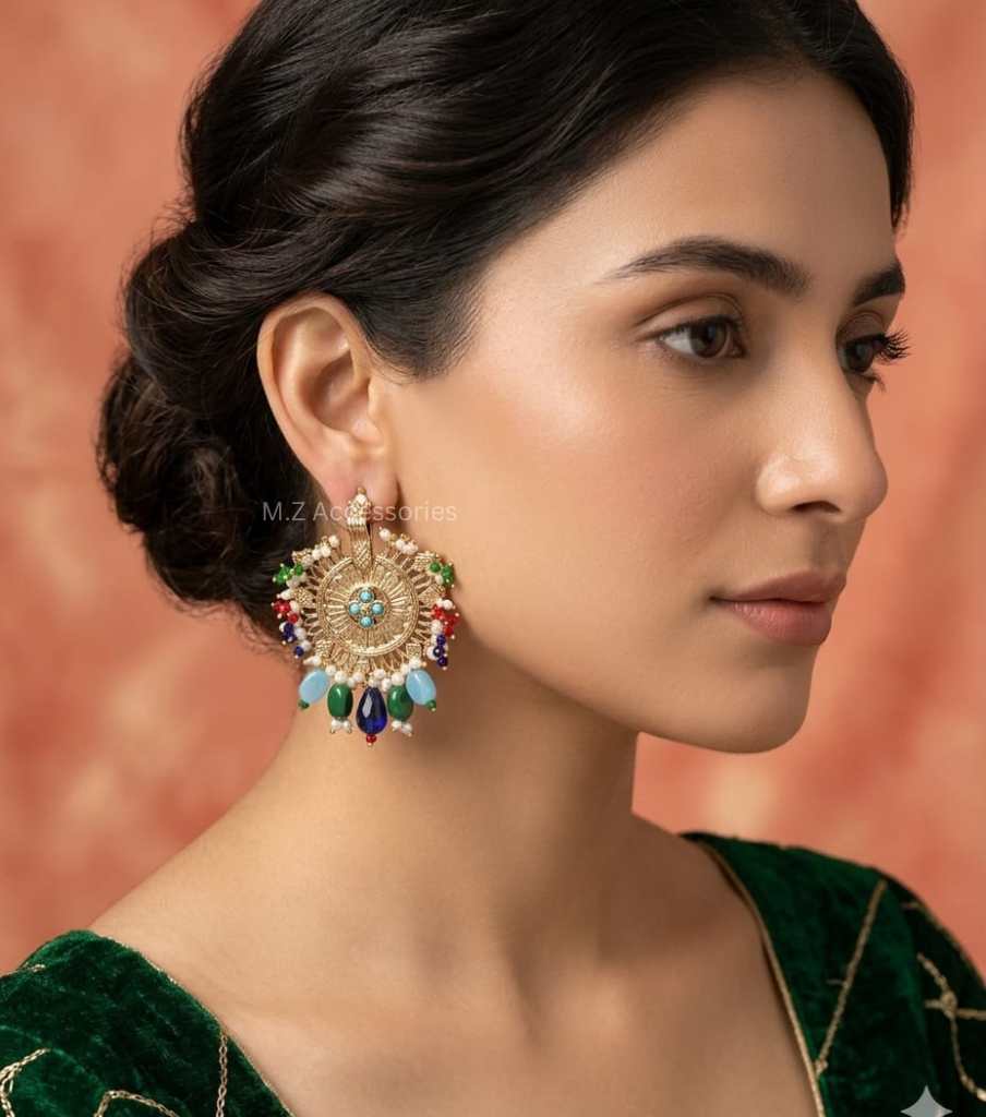 antique gold plated multi stone earrings