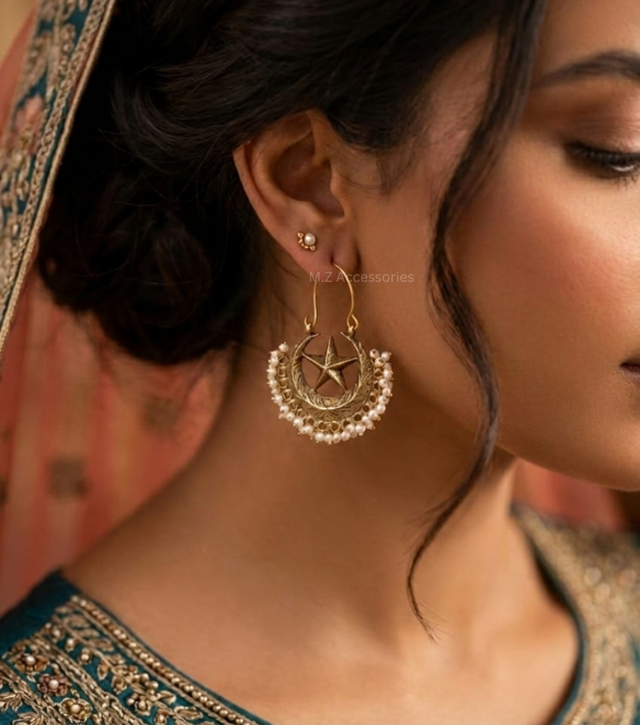 ER-18 Antique gold polish chand taara pearl baalian