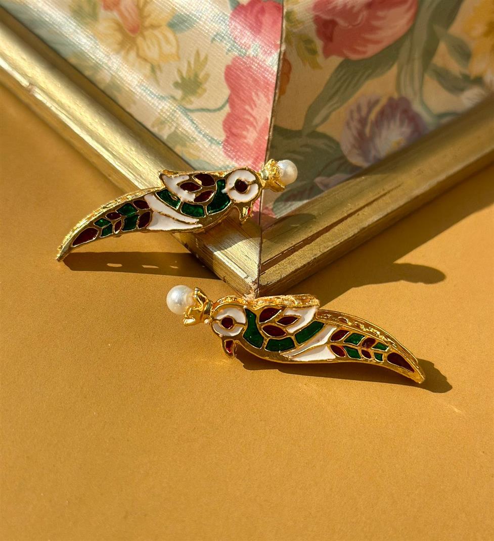 Meena studded kundan bird earrings