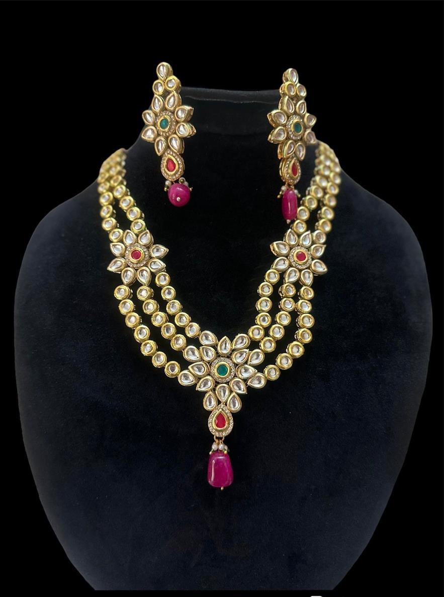 Dual Sided Wearable Jaipuri Kundan Set