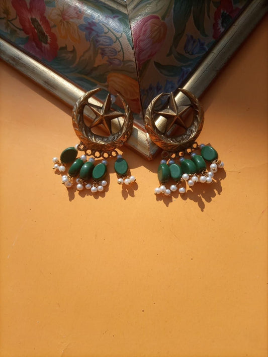 Chand tara earrings with emerald stone hanging