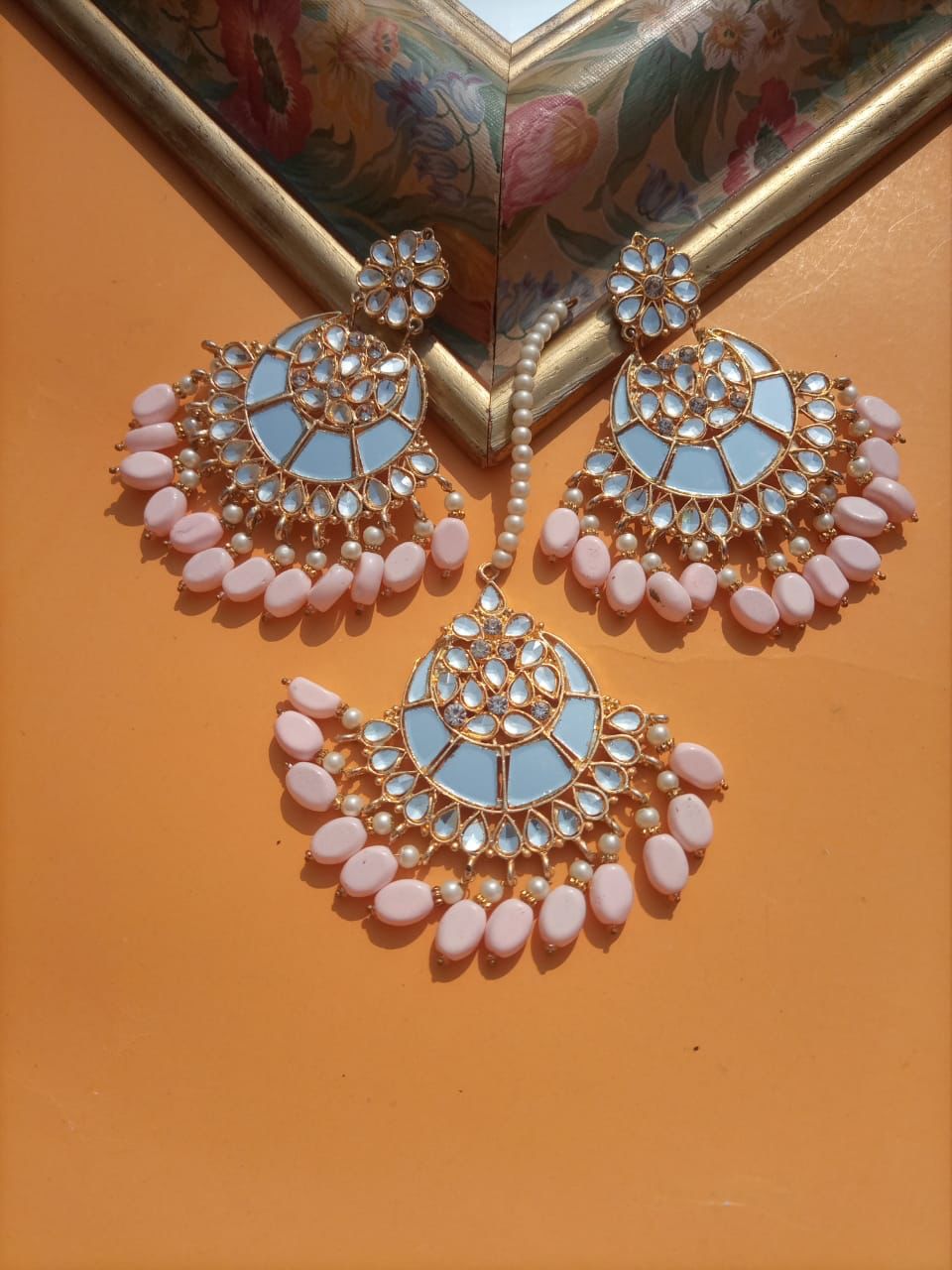 Mirror earrings with teeka