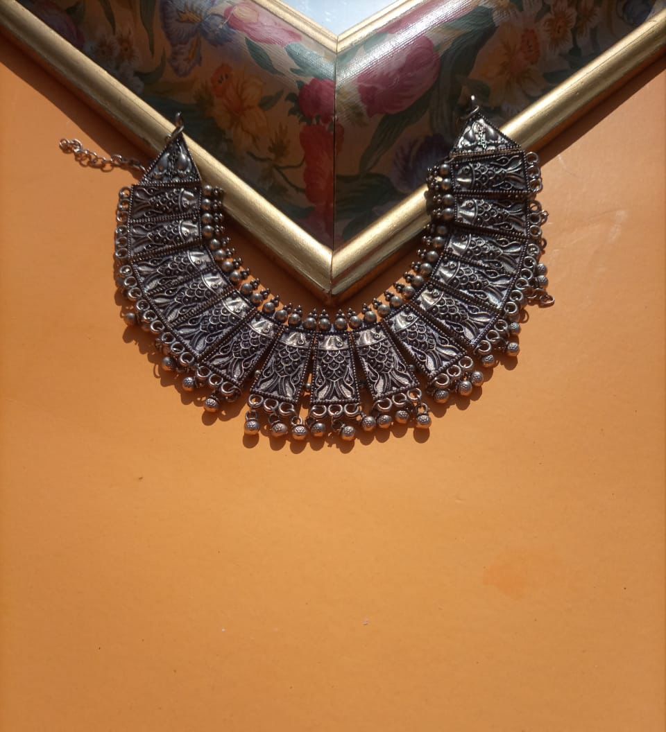 Oxidized german silver fish choker