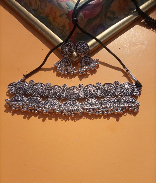 Oxidized German silver choker with earrings