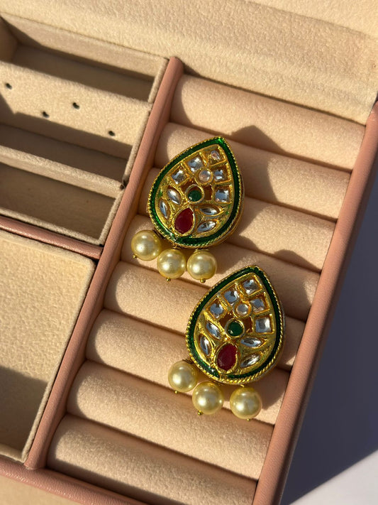 Jaipuri thappa kundan drop earrings