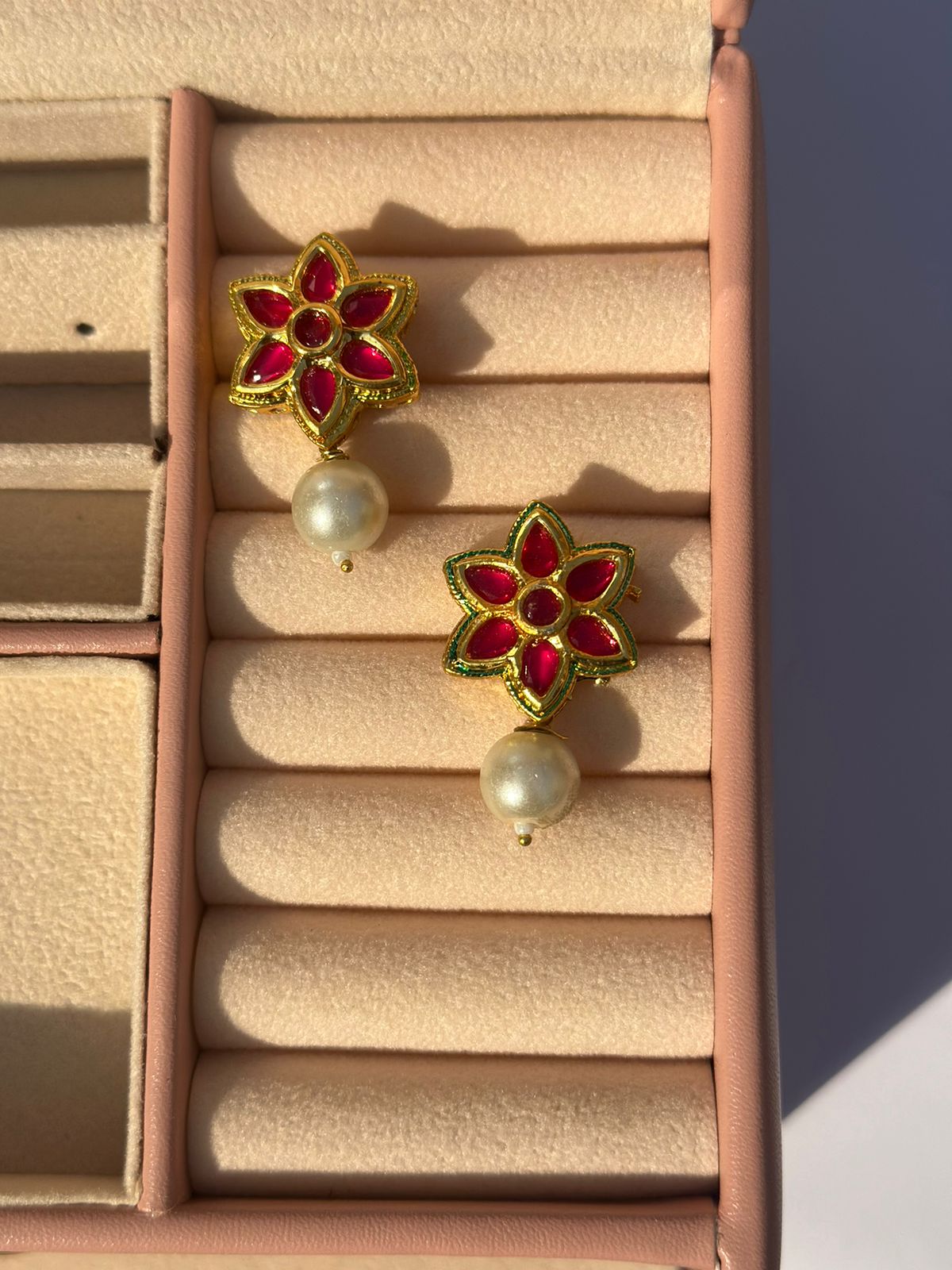 ER-29 Intricate flower design jaipuri kundan earrings with backside meenakari