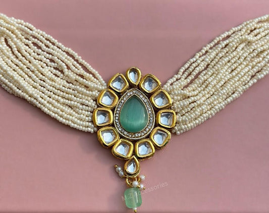 CS-47 Light green Monalisa stone kundan choker set