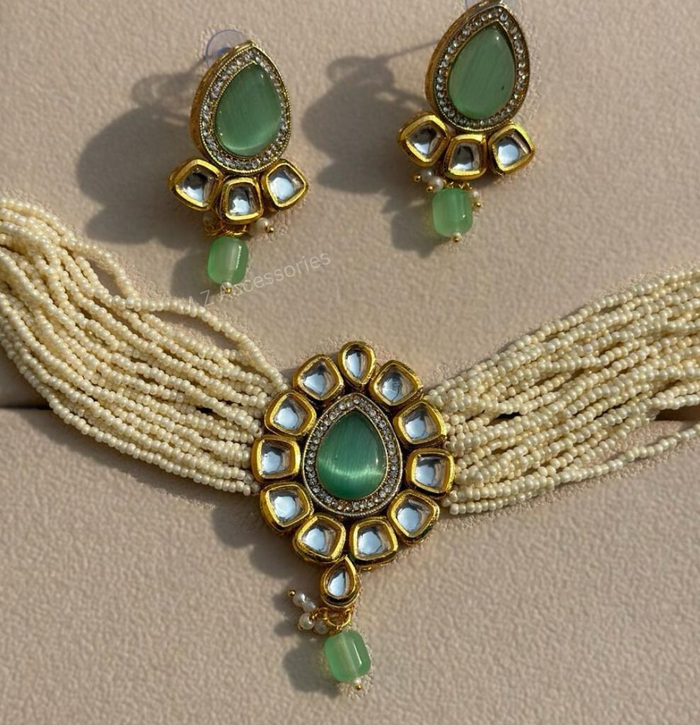 CS-47 Light green Monalisa stone kundan choker set